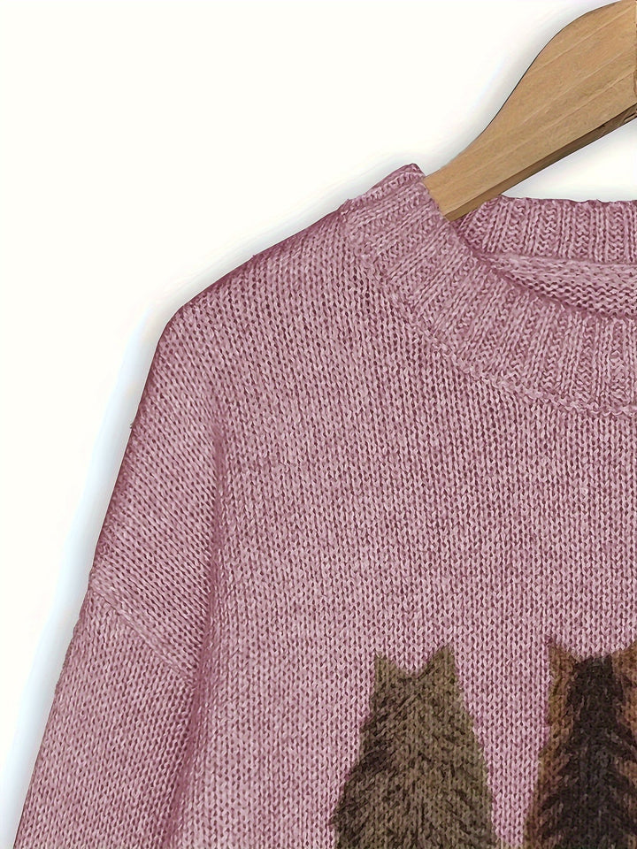 Caroline | Cat Print Knitted Jumper