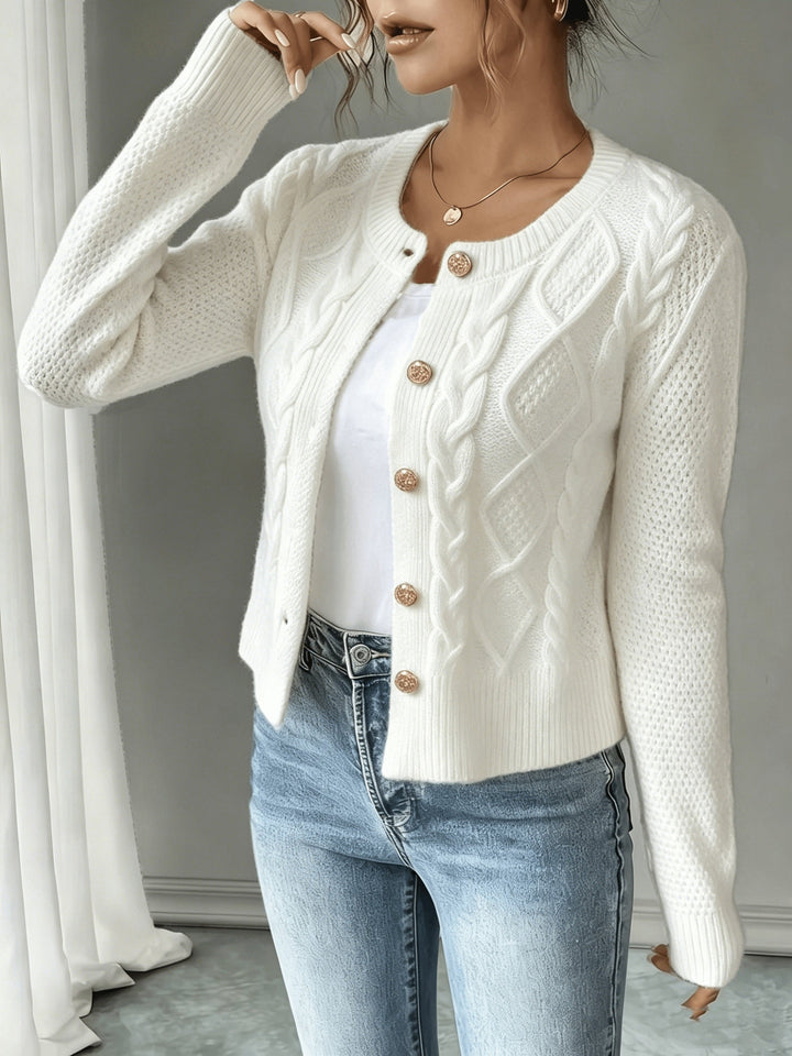 Ella | Chunky Cable Knit Button Cardigan
