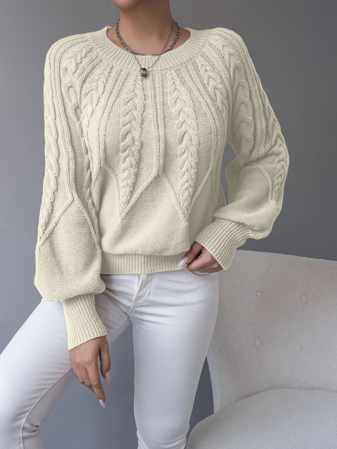 Paula | Cable Knit Jumper with Lantern Sleeves
