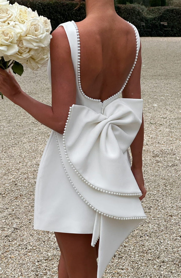 A-Line Mini Bridal Dress with Pearl Trim