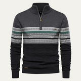 Men's Quarter Zip Cotton Sweater | Classic Fair Isle Comfort & Style