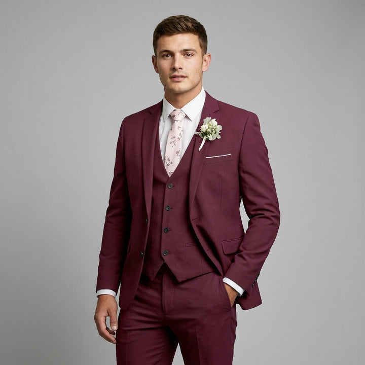 Men's Slim-Fit Three-Piece Suit, Navy Blue Peak Lapel | Elegant