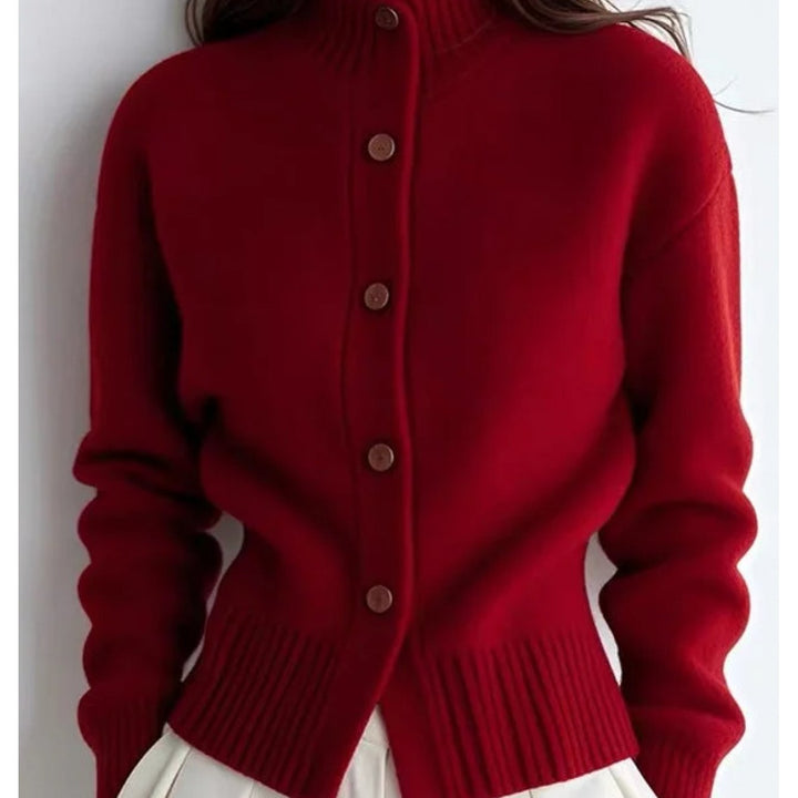 Freya | High-Neck Button Cardigan with Ribbed Cuffs