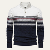 Men's Quarter Zip Cotton Sweater | Classic Fair Isle Comfort & Style