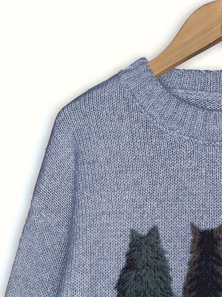 Caroline | Cat Print Knitted Jumper