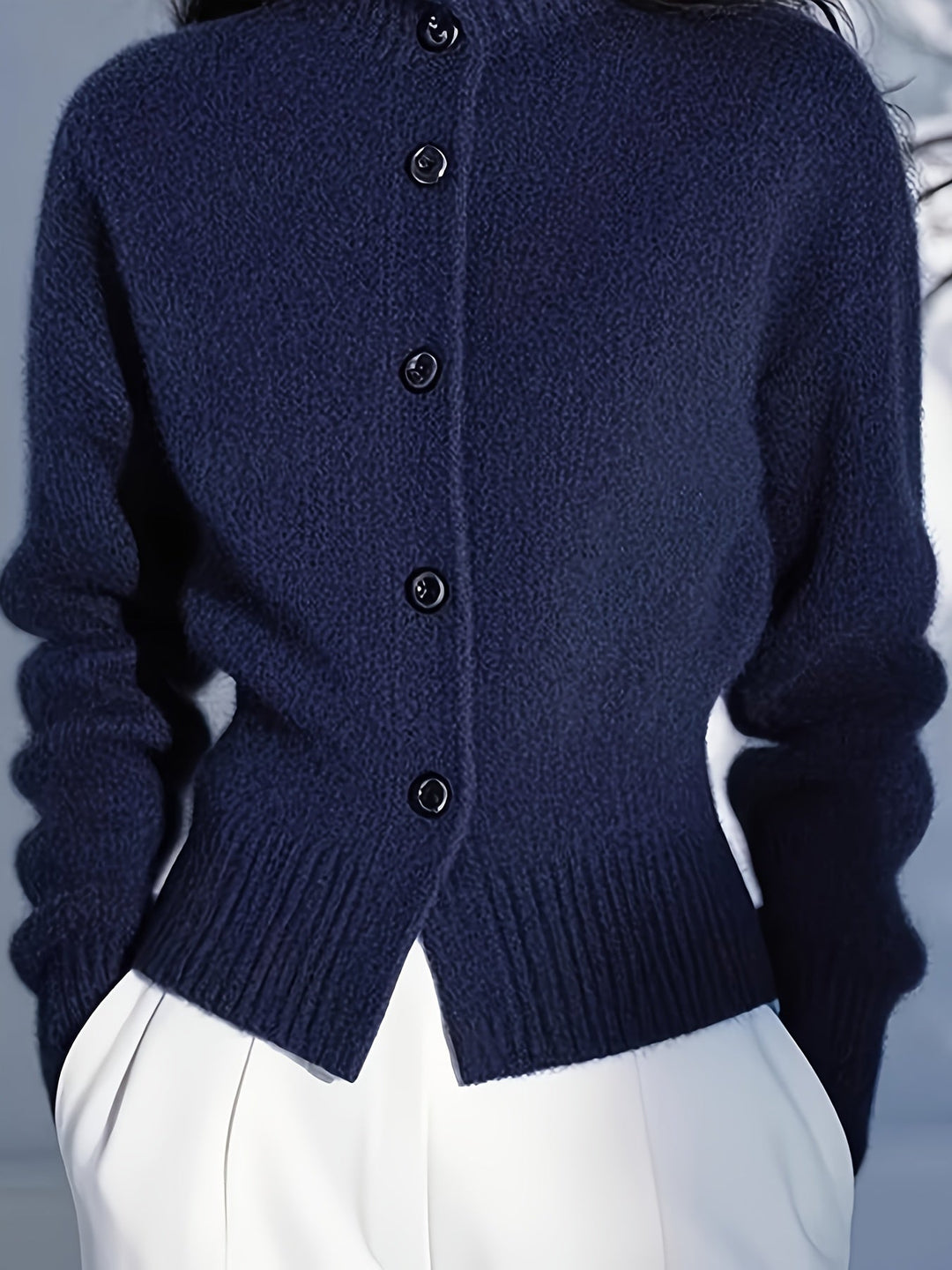 Freya | High-Neck Button Cardigan with Ribbed Cuffs