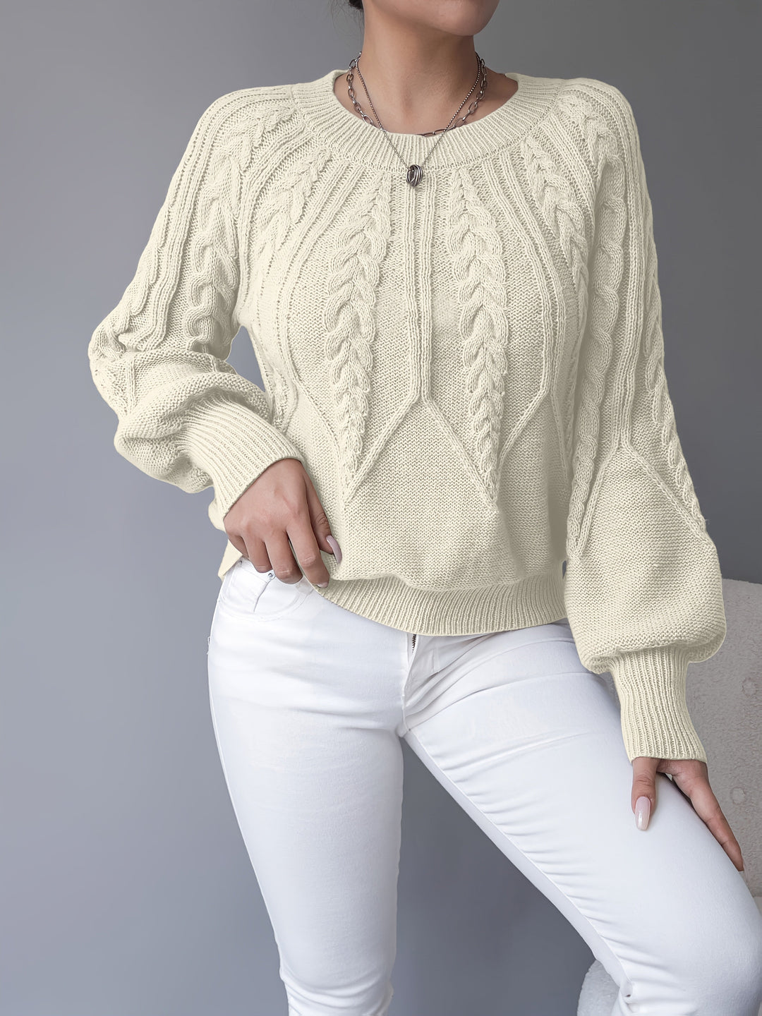 Paula | Cable Knit Jumper with Lantern Sleeves