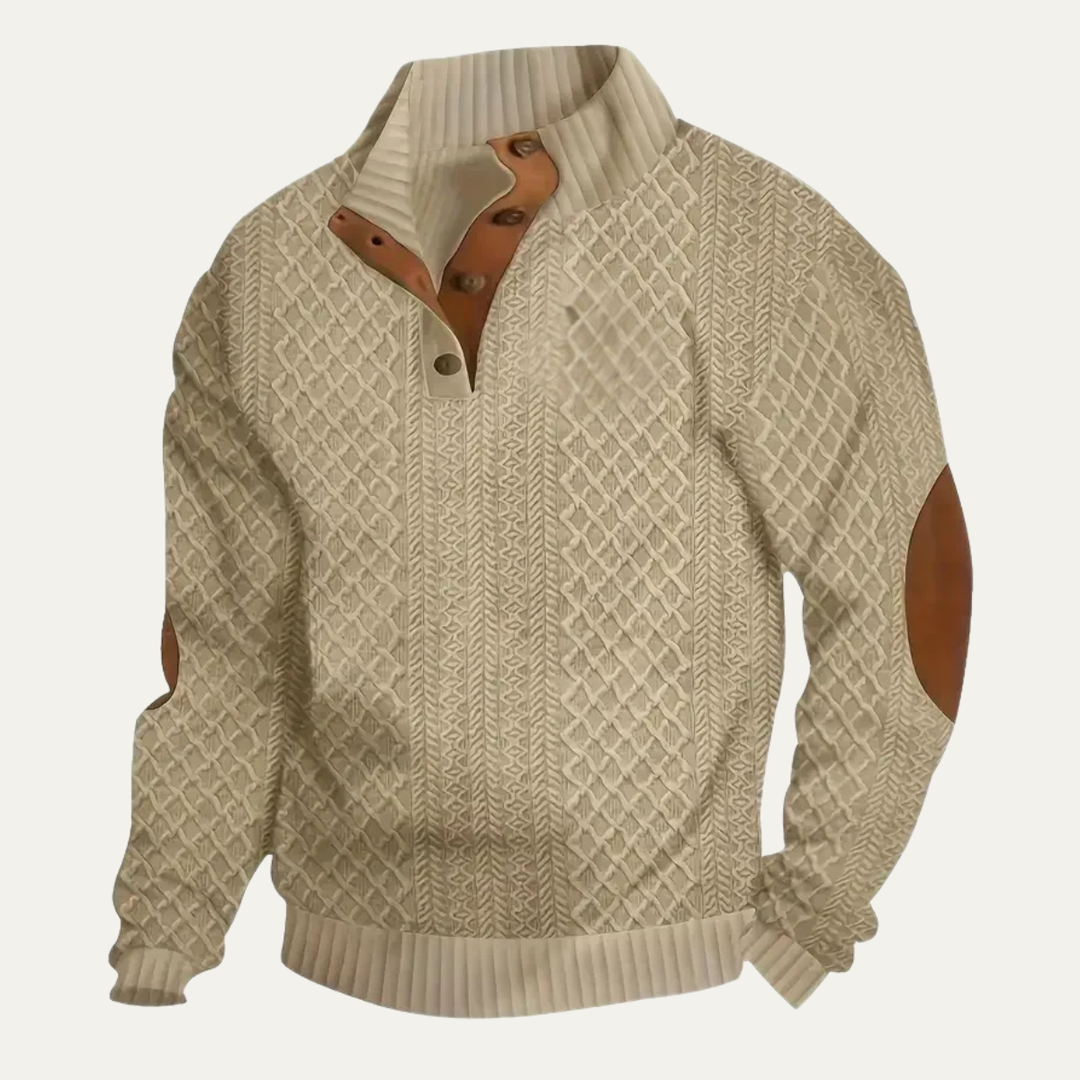 Jacob | Patterned Fleece Jumper with Suede Elbow Patches