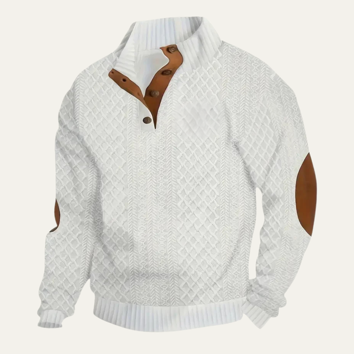 Jacob | Patterned Fleece Jumper with Suede Elbow Patches