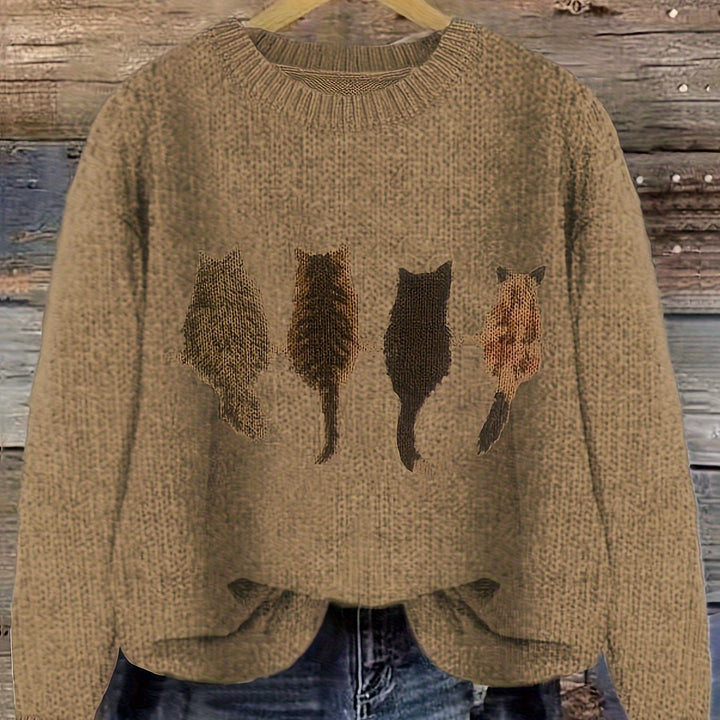 Caroline | Cat Print Knitted Jumper