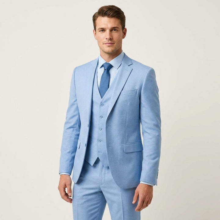 Men's Slim-Fit Three-Piece Suit, Navy Blue Peak Lapel | Elegant