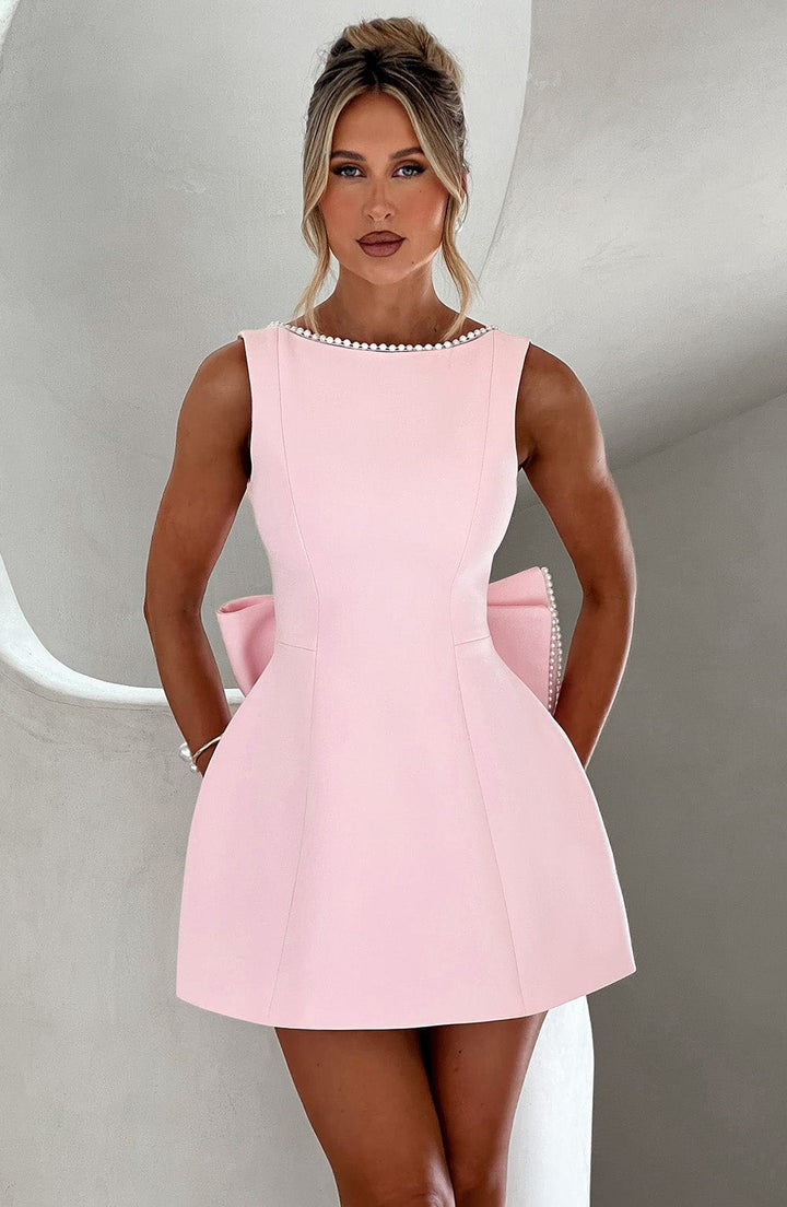 A-Line Mini Bridal Dress with Pearl Trim