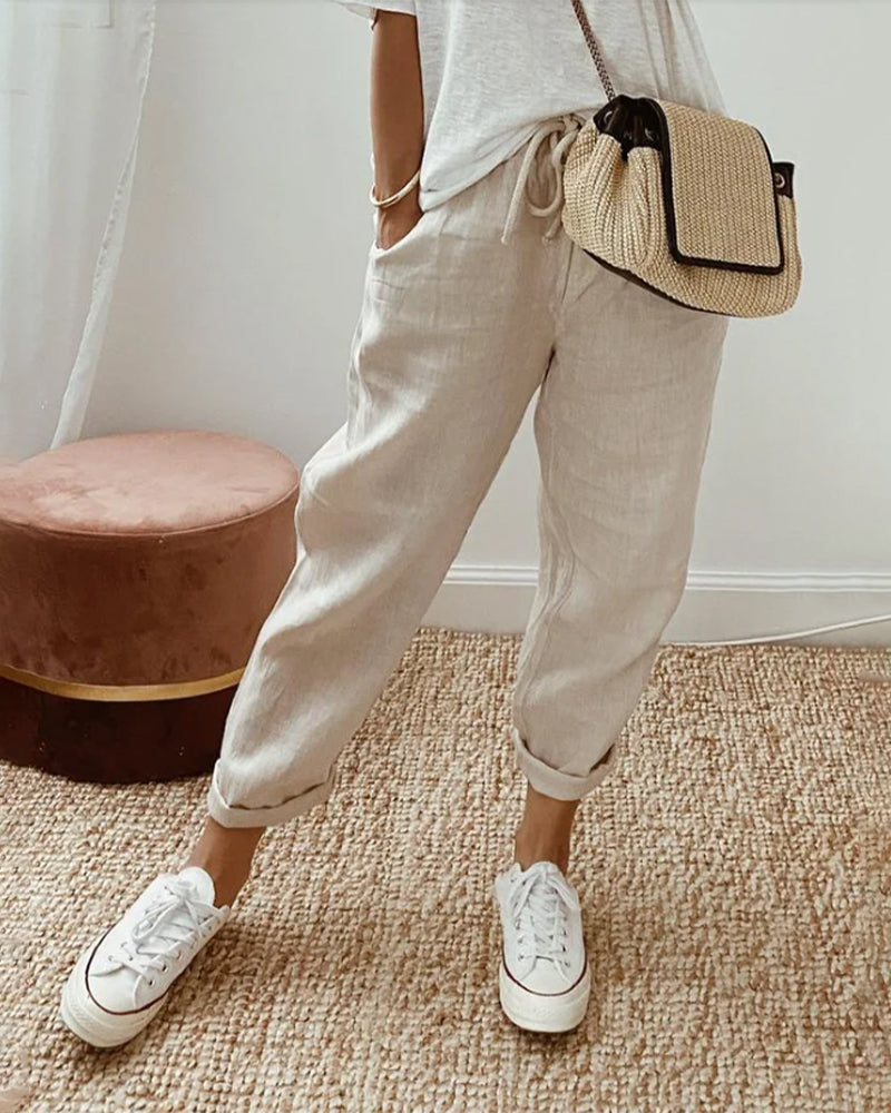 Mabel | High-Waist Stretch Trousers with Waistband Detail