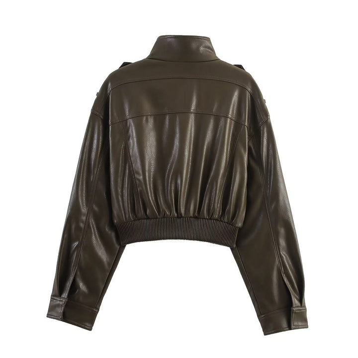 Gillian | Cropped Faux Leather Bomber Jacket