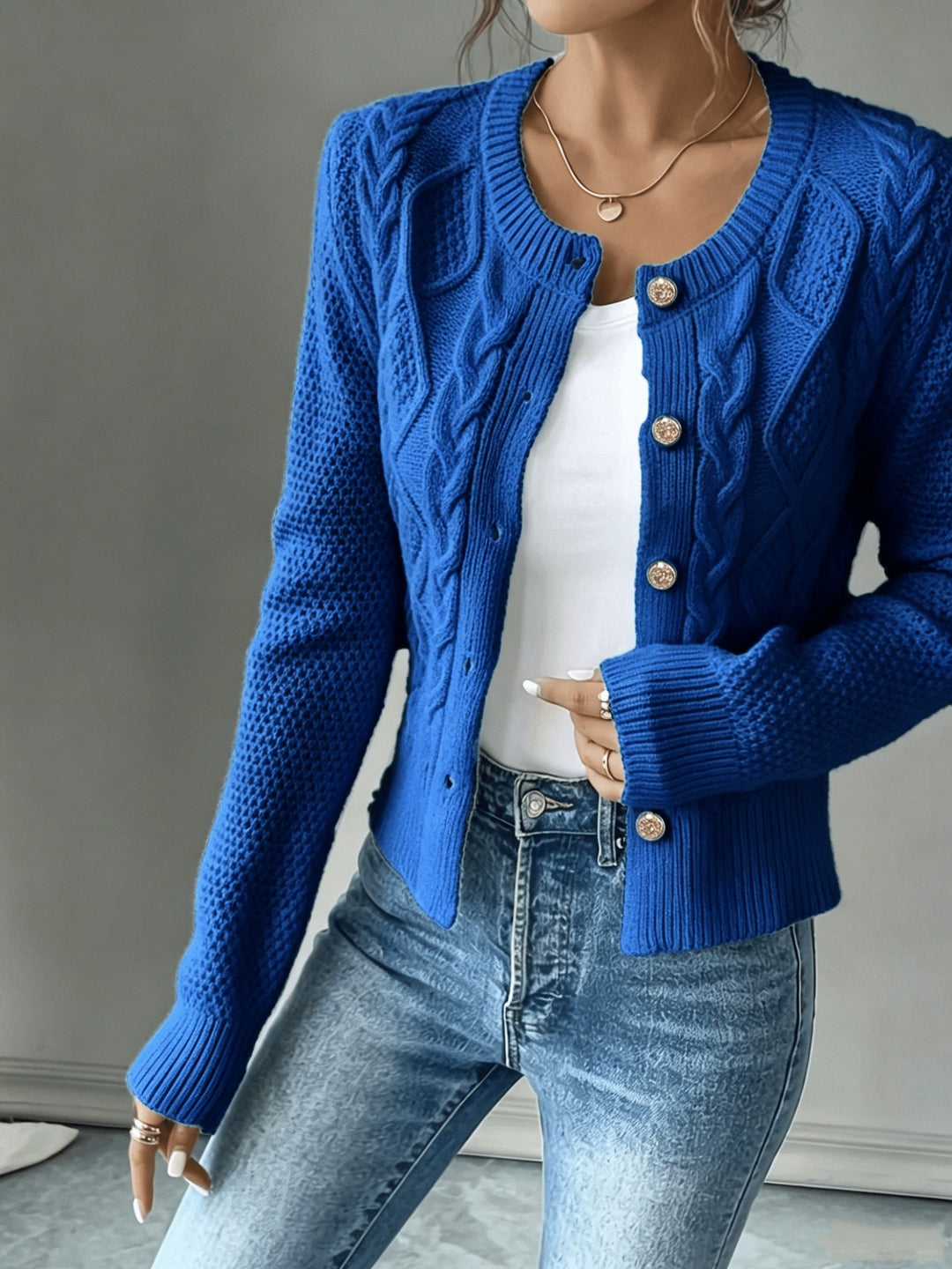 Ella | Chunky Cable Knit Button Cardigan