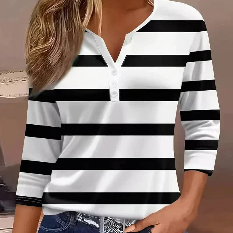Striped V-Neck Top | Timeless Elegance with Modern Comfort