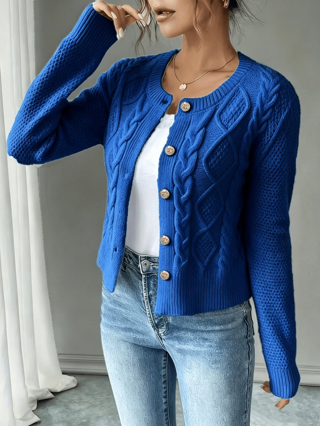 Ella | Chunky Cable Knit Button Cardigan