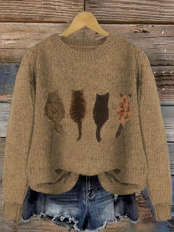 Caroline | Cat Print Knitted Jumper