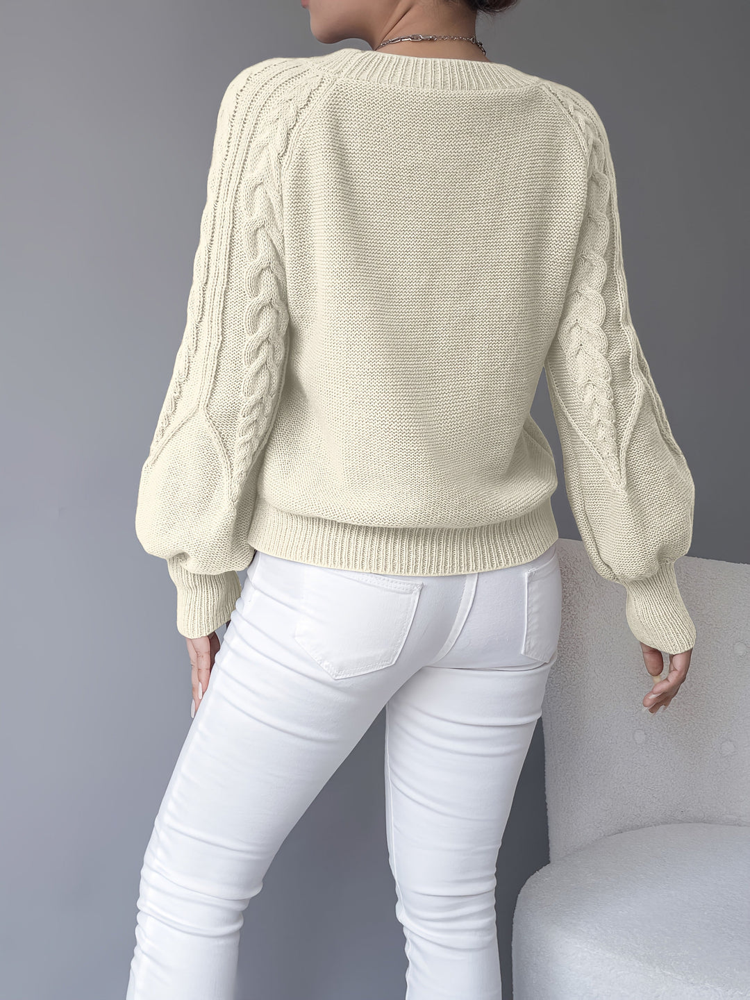 Paula | Cable Knit Jumper with Lantern Sleeves