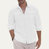 Men's Cargo Shirt | Breathable Cotton Linen, Double Pocket Style