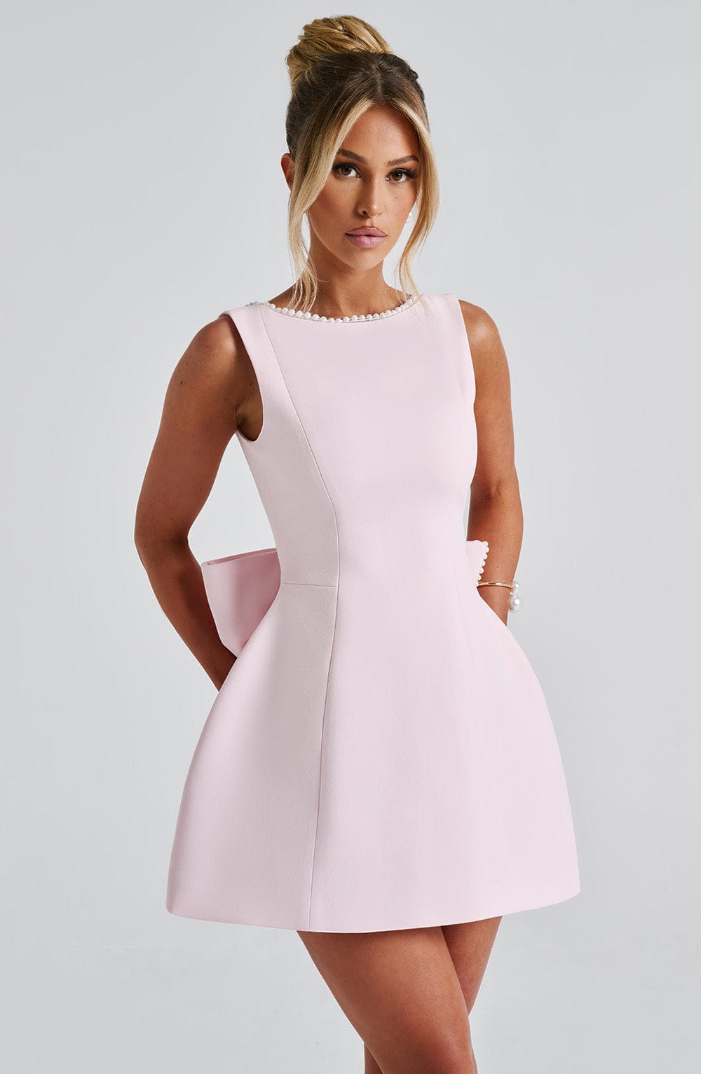 A-Line Mini Bridal Dress with Pearl Trim