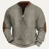 Men's Winter Half Zip Sweater | Classic Comfort with Elbow Patches