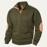 Men's Stand Collar Fleece Sweater | Classic Comfort with Suede Details