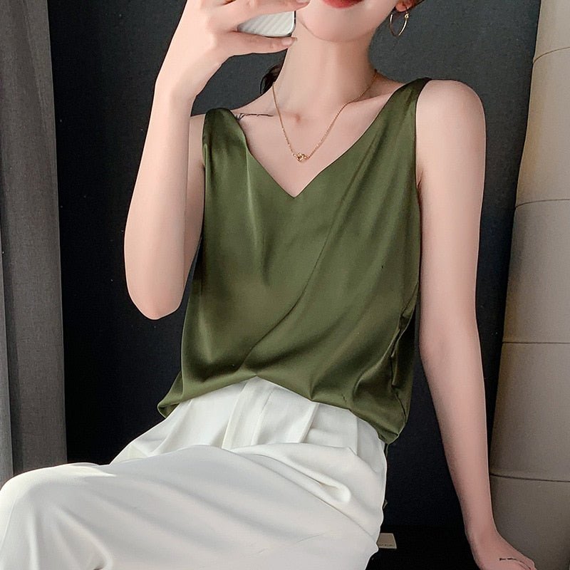 Olivia | Draped Satin Tank Top