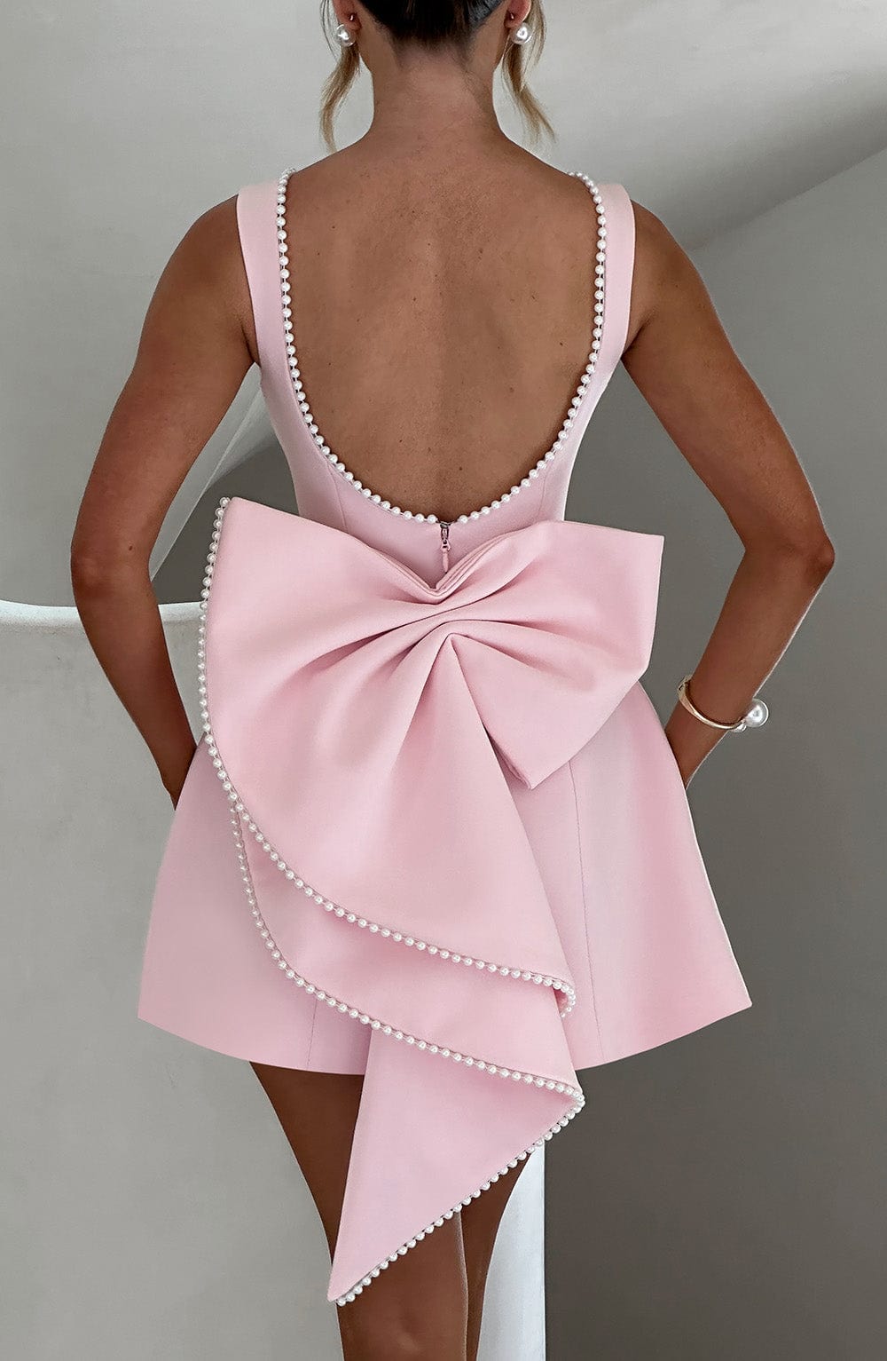 A-Line Mini Bridal Dress with Pearl Trim