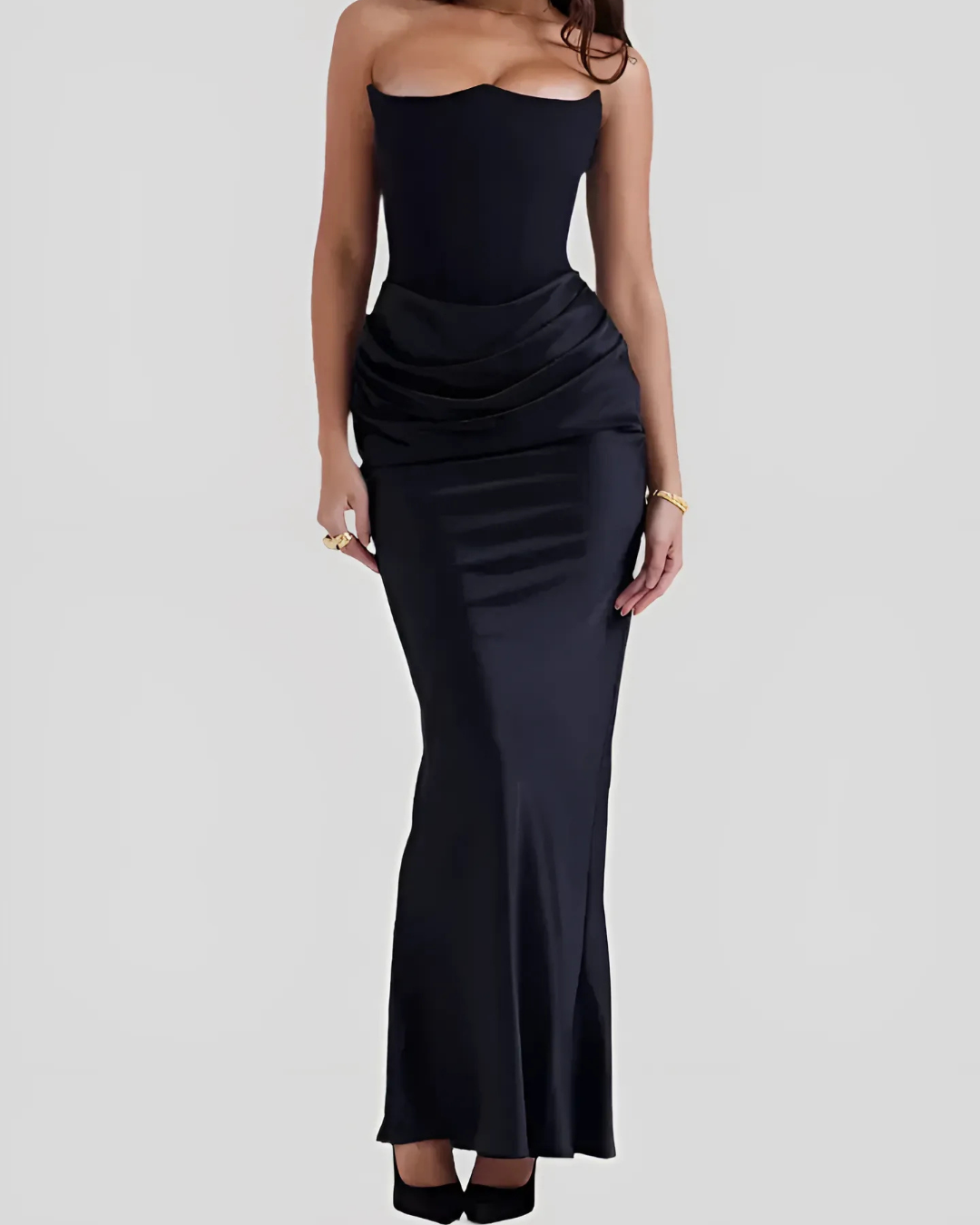 Strapless Draped Maxi Dress for Occasions