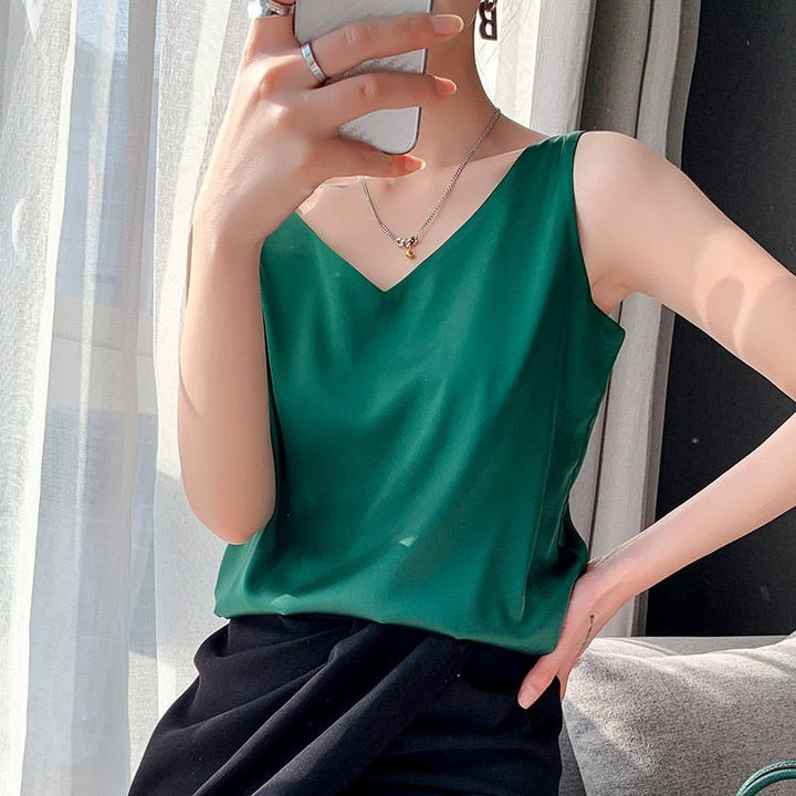Olivia | Draped Satin Tank Top