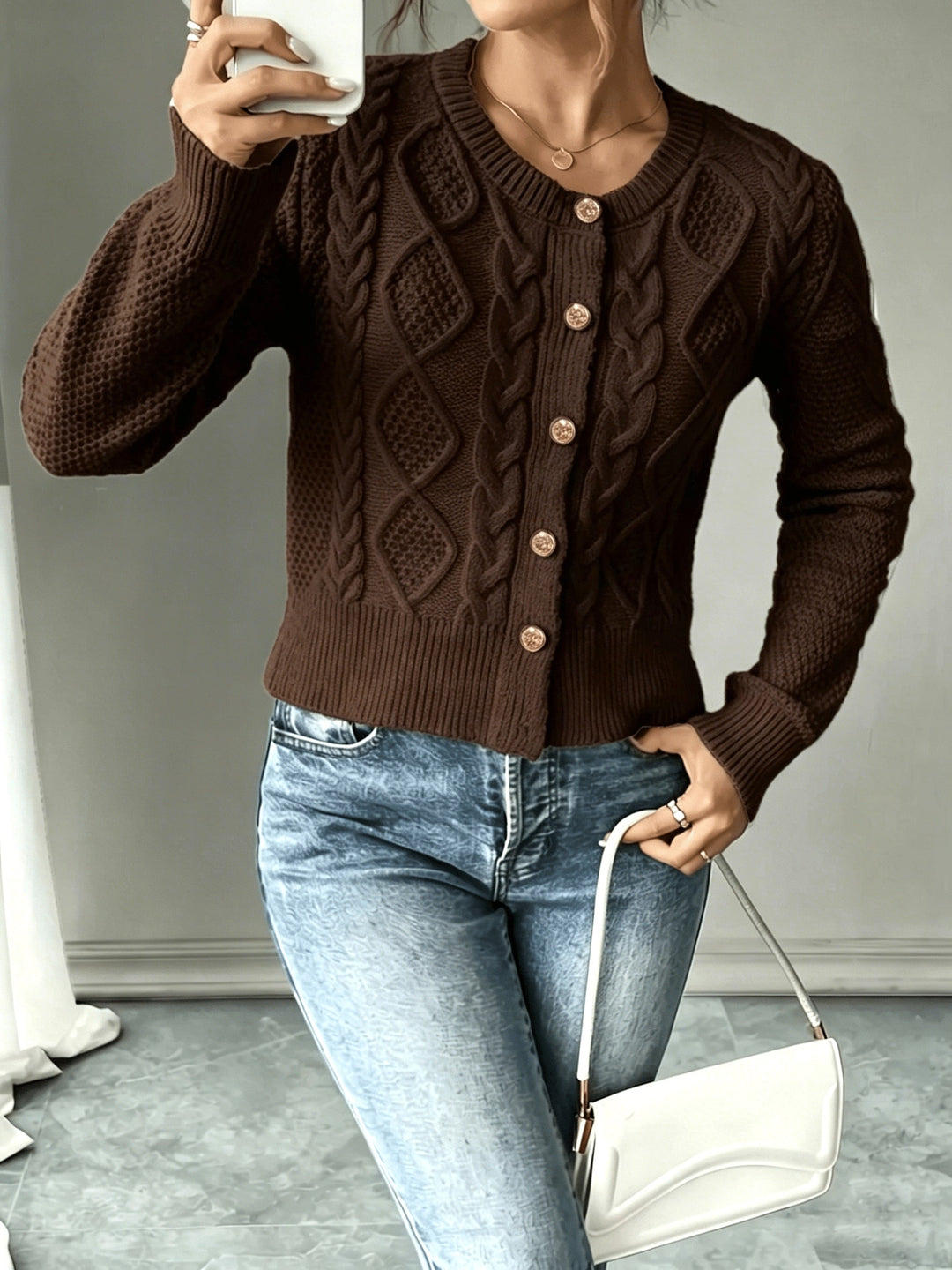 Ella | Chunky Cable Knit Button Cardigan