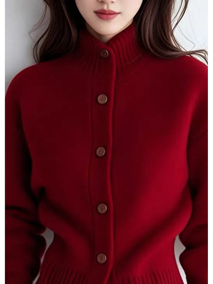 Freya | High-Neck Button Cardigan with Ribbed Cuffs