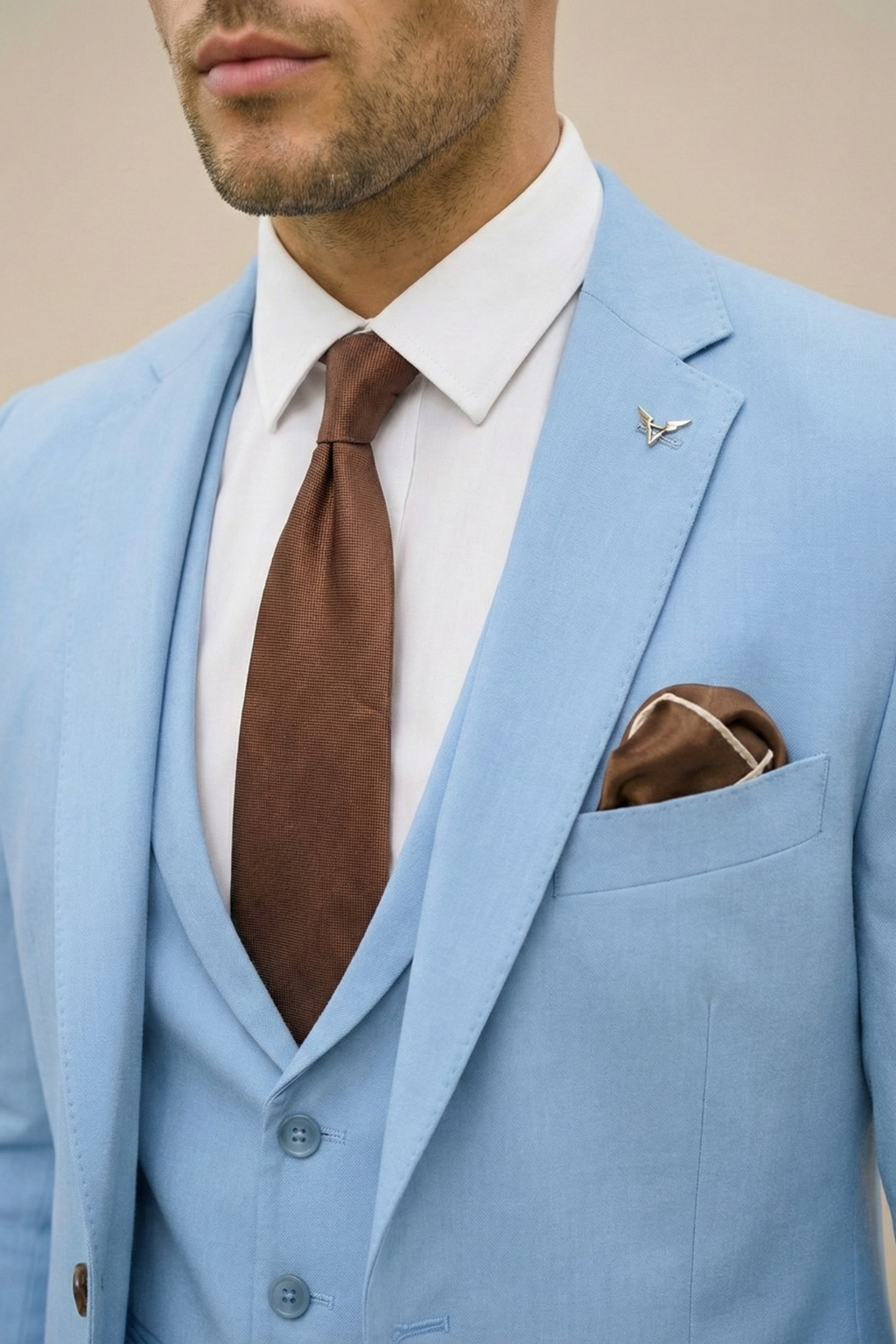 Men's Three-Piece Suit with Light Blue Waistcoat | Premium Occasion Wear