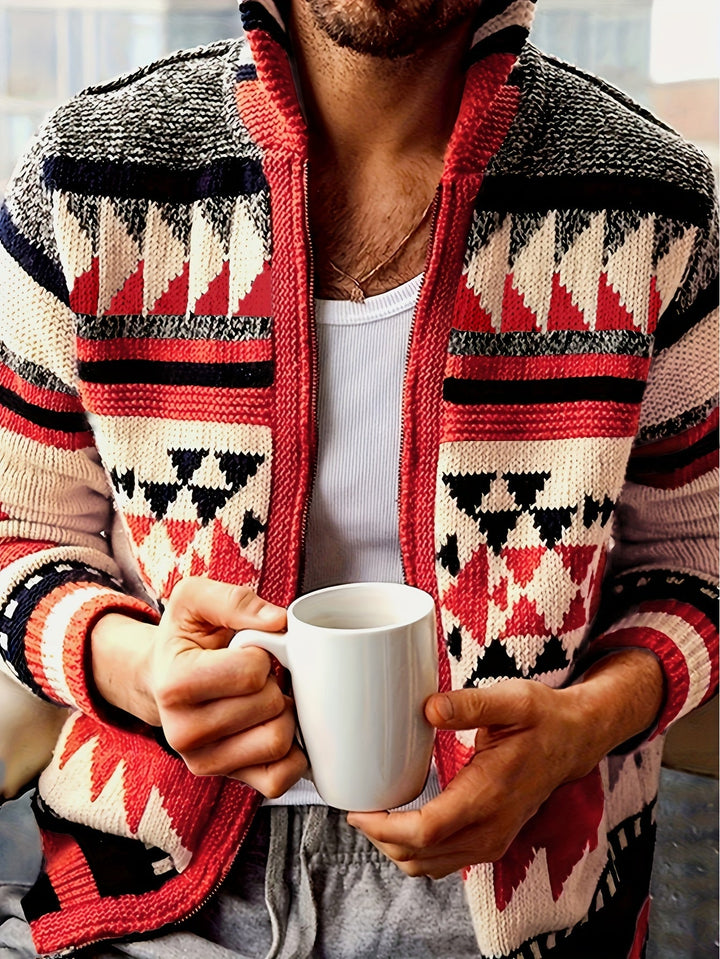 Daniel | Patterned Zip-Up Cardigan with Stand Collar