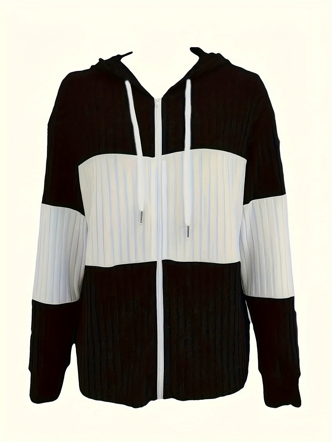 Rosie | Two-Tone Hooded Zip-Up Knit Jacket