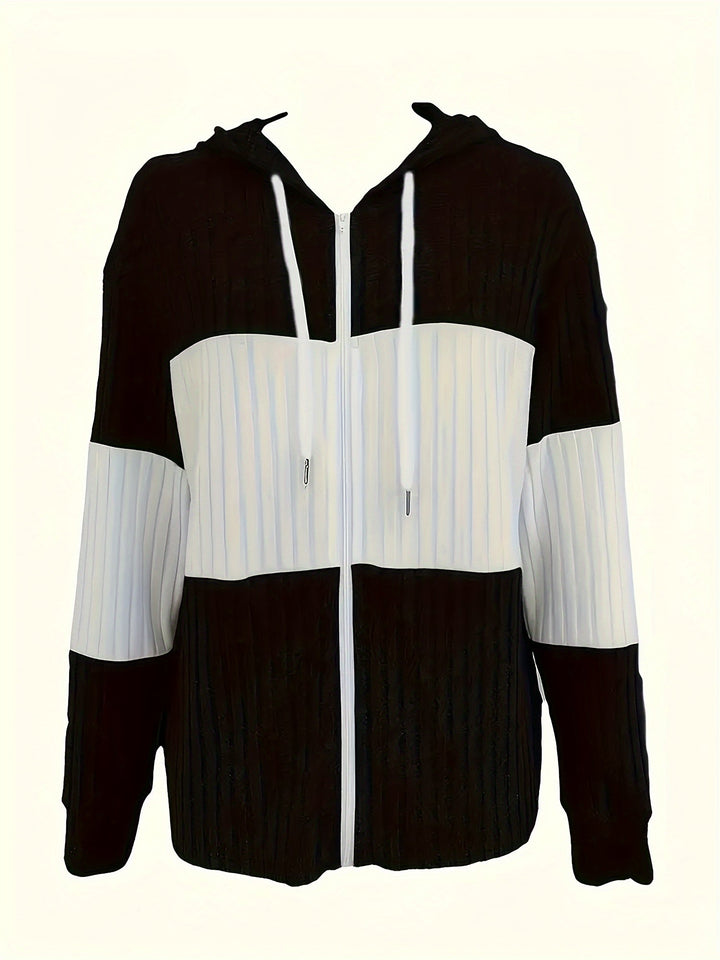 Rosie | Two-Tone Hooded Zip-Up Knit Jacket