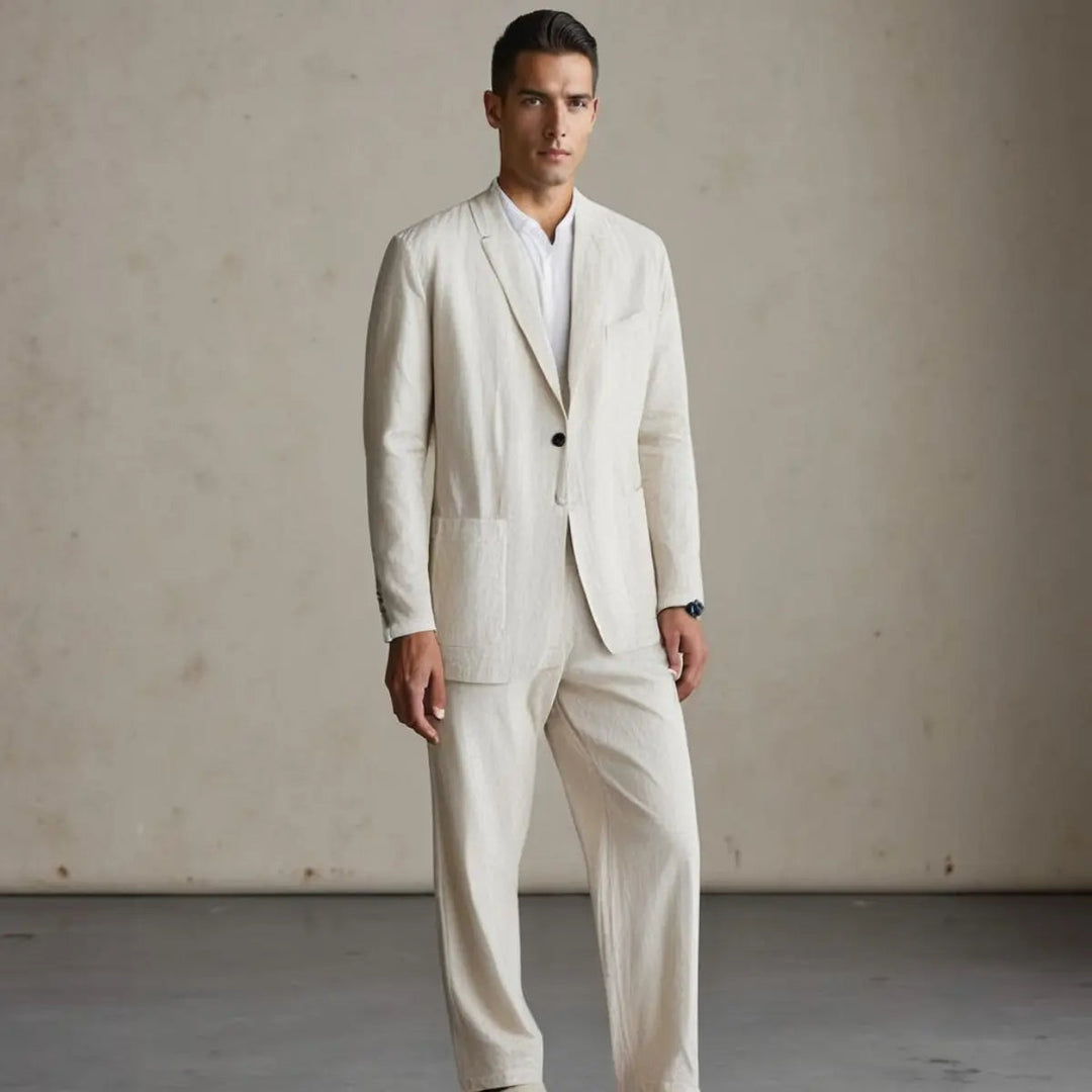 Men's Linen-Blend Suit with Peak Lapel | Smart Casual Refined