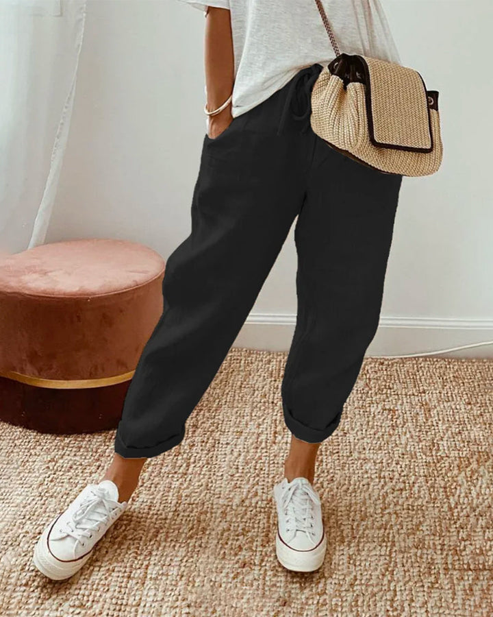 Mabel | High-Waist Stretch Trousers with Waistband Detail
