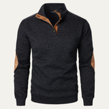Men's Stand Collar Fleece Sweater | Classic Comfort with Suede Details