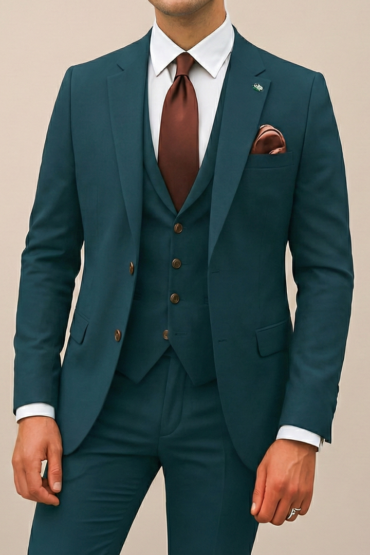 Men's Three-Piece Suit with Light Blue Waistcoat | Premium Occasion Wear