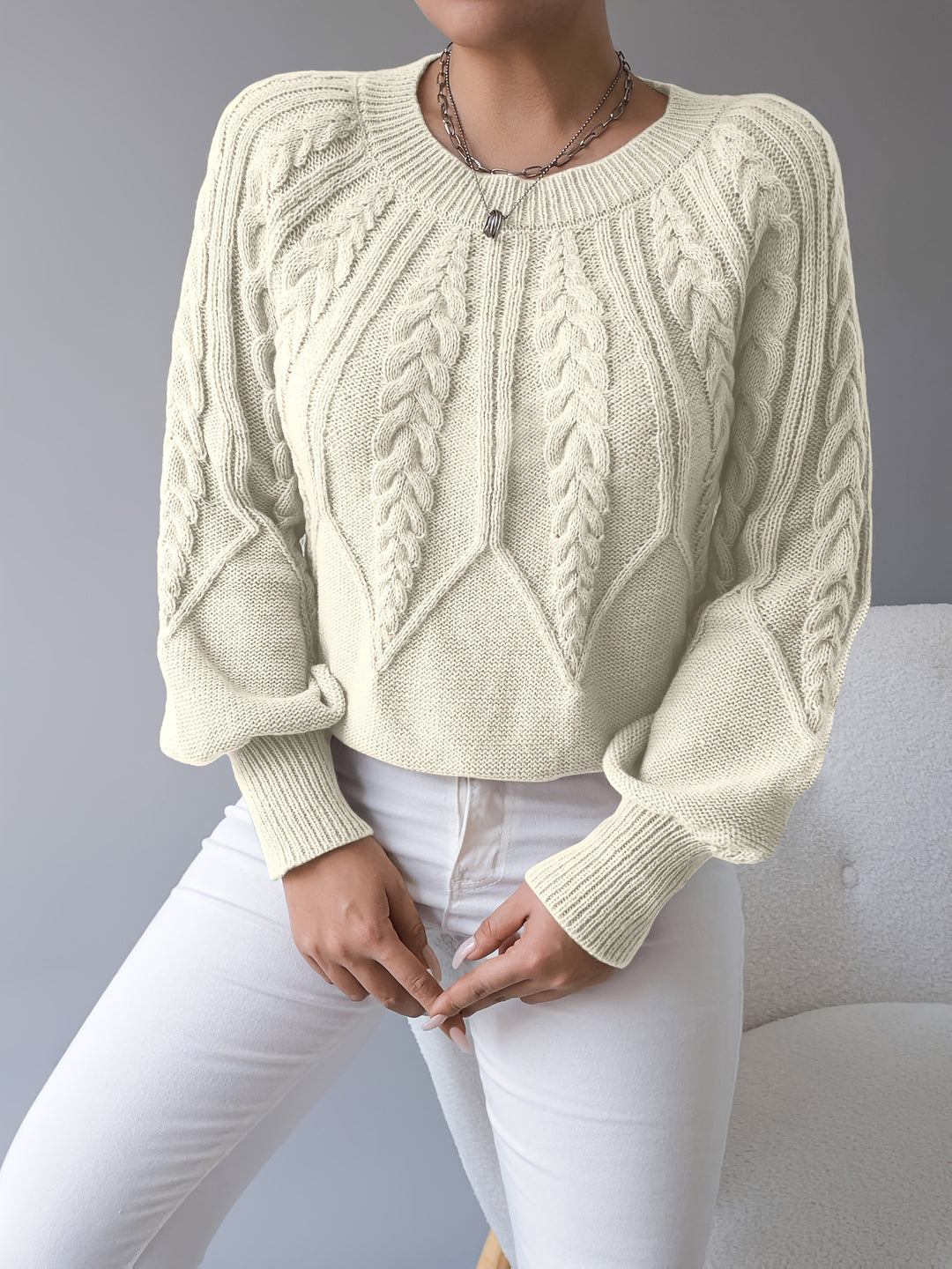 Paula | Cable Knit Jumper with Lantern Sleeves