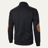 Men's Stand Collar Fleece Sweater | Classic Comfort with Suede Details