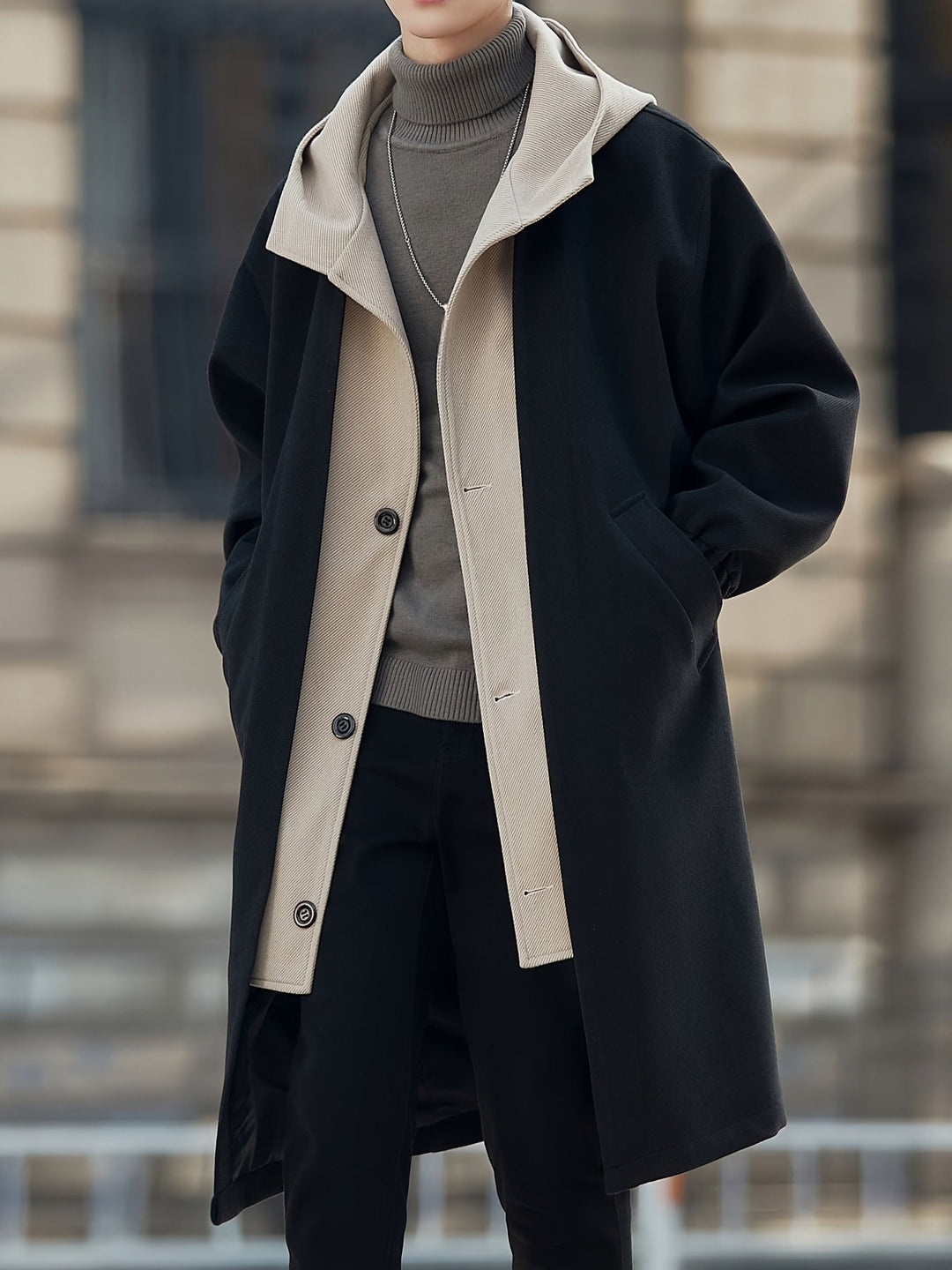 Paul | Long Layered Overcoat with Hood