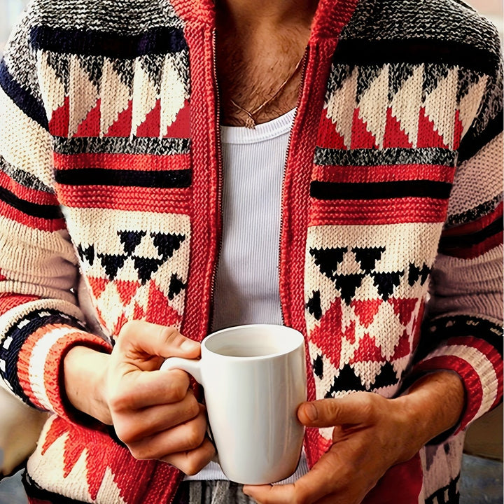 Daniel | Patterned Zip-Up Cardigan with Stand Collar