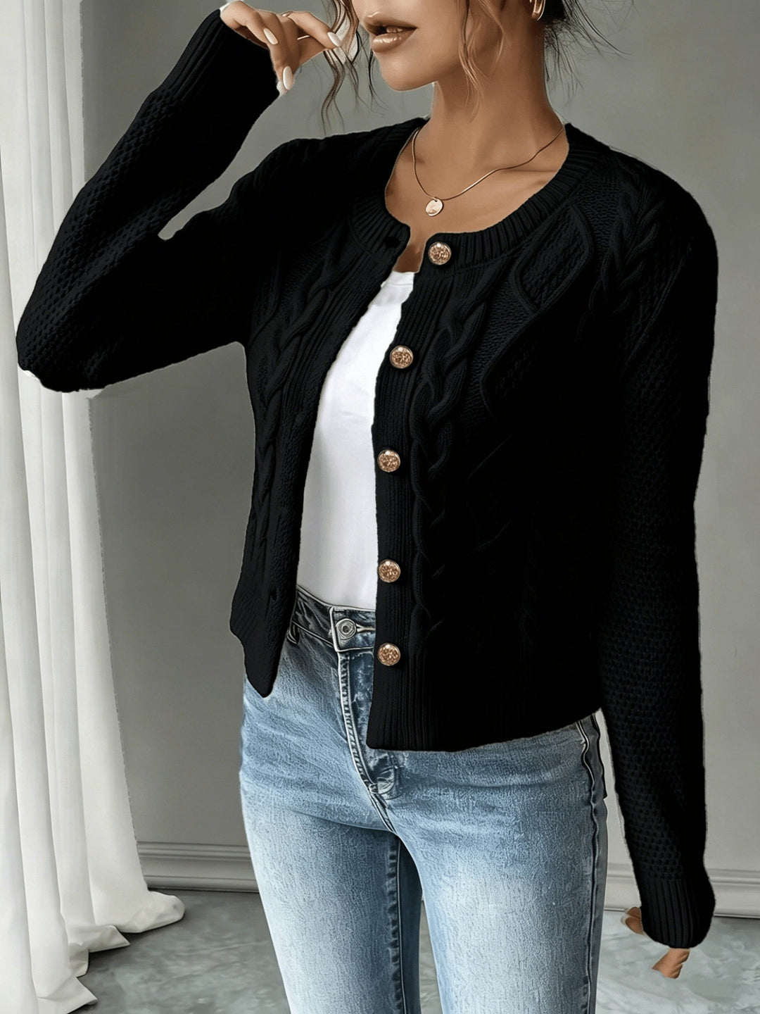 Ella | Chunky Cable Knit Button Cardigan