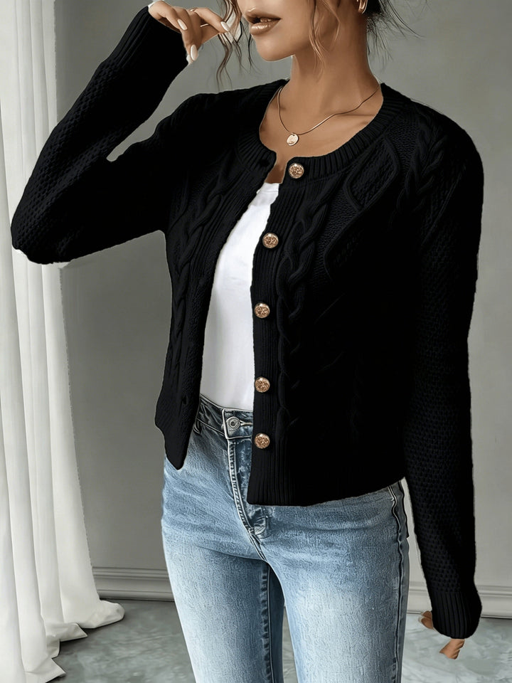 Ella | Chunky Cable Knit Button Cardigan