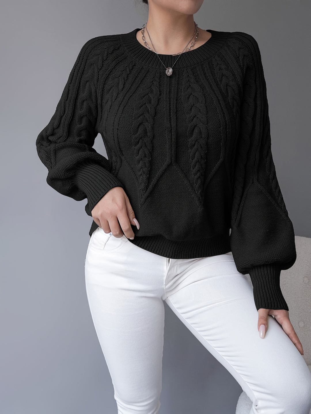 Paula | Cable Knit Jumper with Lantern Sleeves