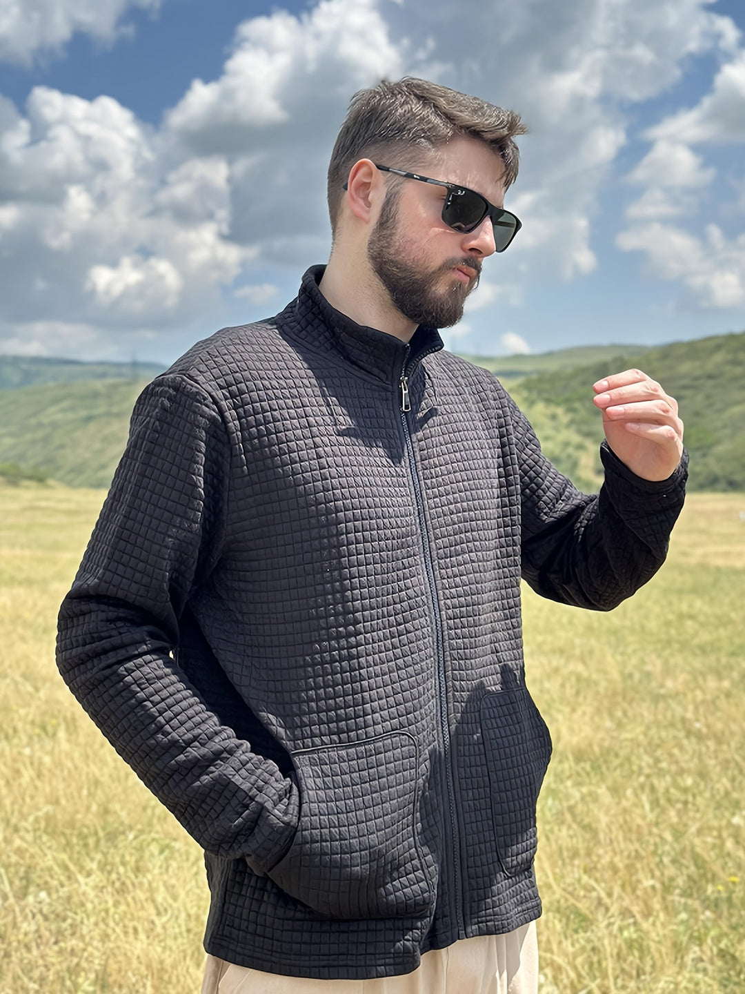 Kieran | Textured Zip-Through Jacket with Stand Collar