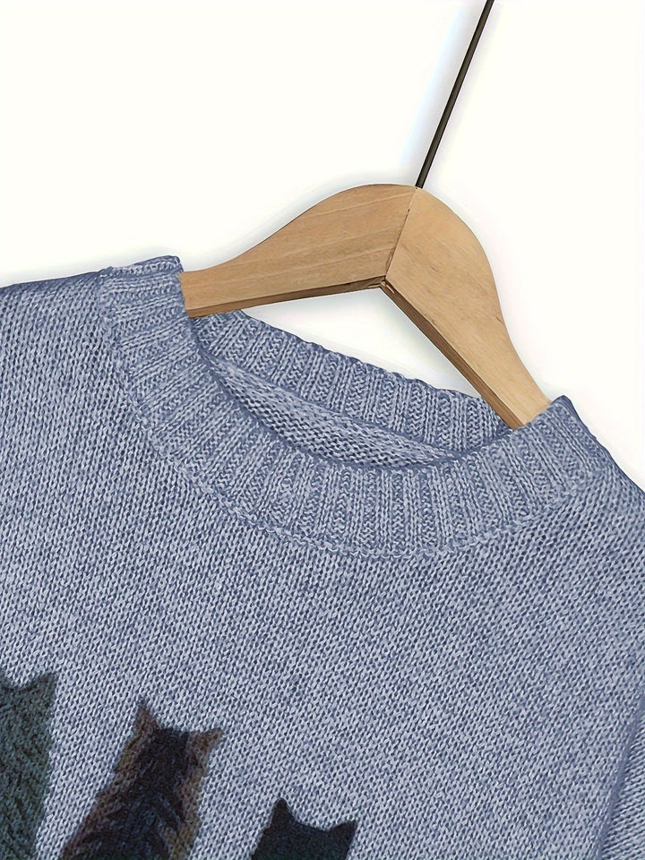 Caroline | Cat Print Knitted Jumper